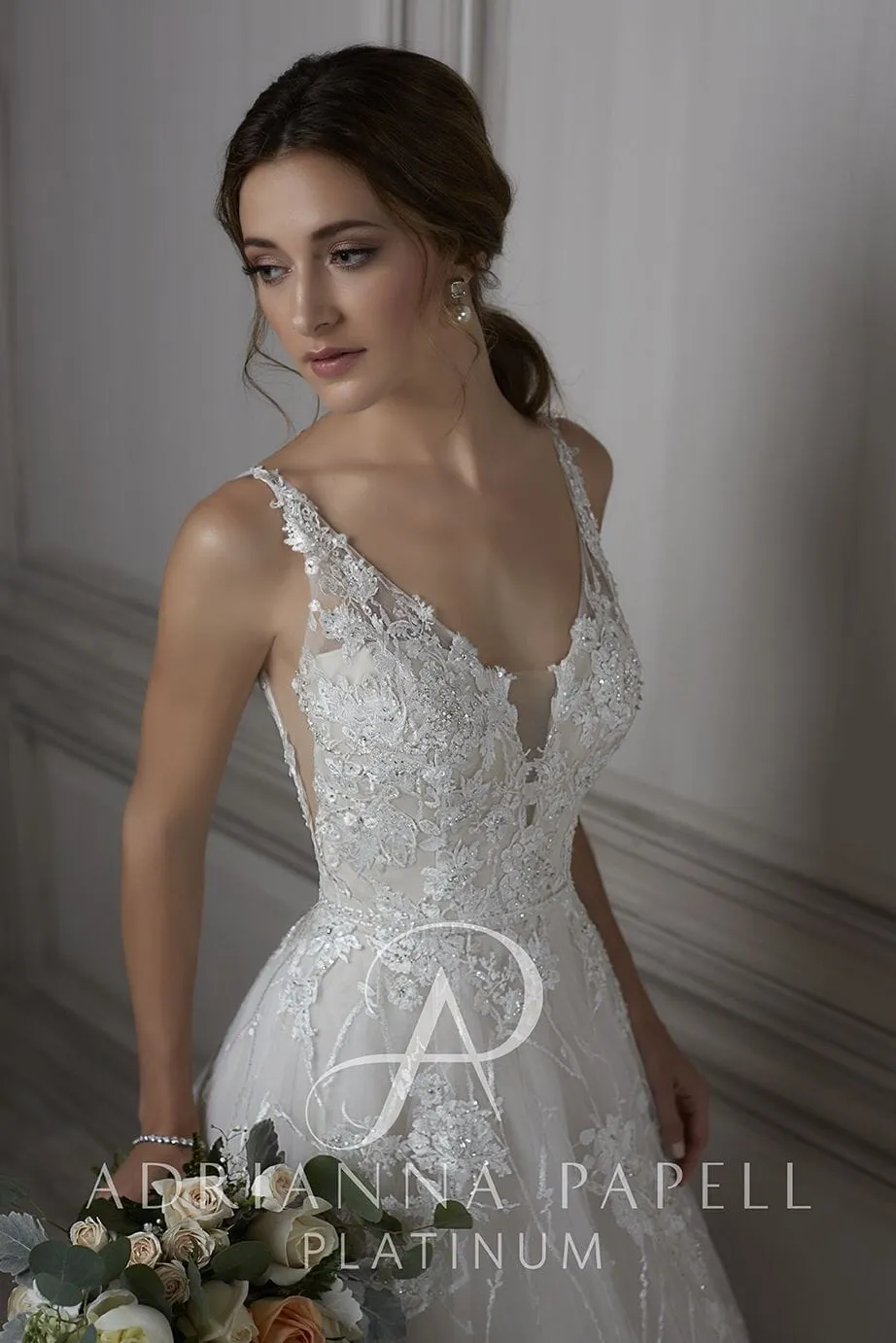 Applique V-Neck Wedding Dress by Adrianna Papell 31076 Louisa