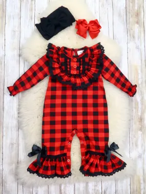 Buffalo Plaid Ruffled Romper