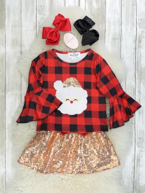 Buffalo Plaid Santa Sequin Outfit