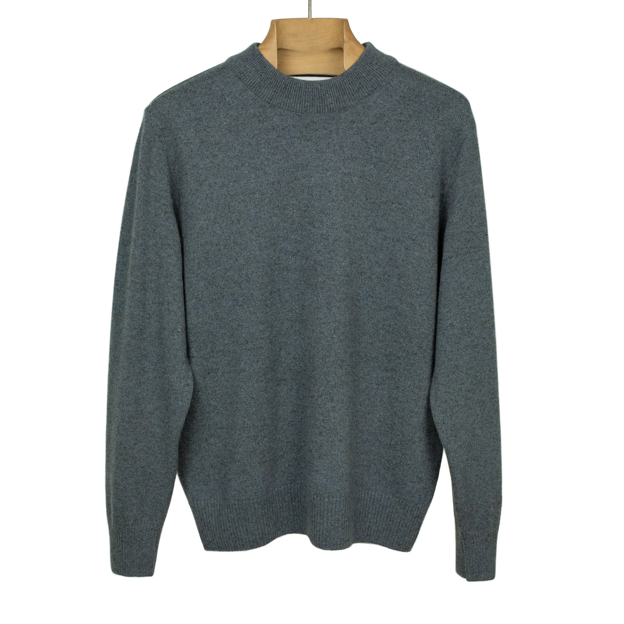 Crewneck sweater in blue melange cashmere