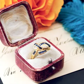 Glam Vintage 1980's Sapphire & Diamond Cocktail Ring