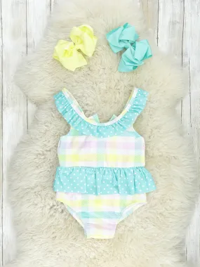 Pastel Plaid One-Piece Ruffle Swimsuit