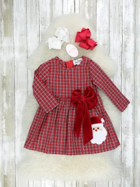 Plaid Santa Velvet Bow Dress