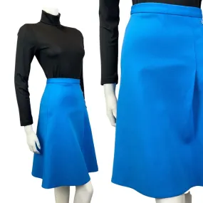 VINTAGE 60s 70s BRIGHT BLUE PLEATED MOD A-LINE SKIRT 8