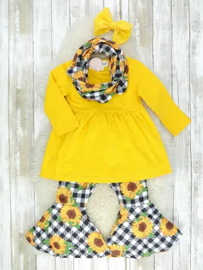 Yellow Plaid Sunflower 3 Piece Outfit